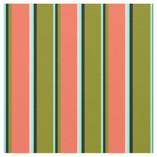 Aquamarine, Black, Green, Red & White Pattern Fabric