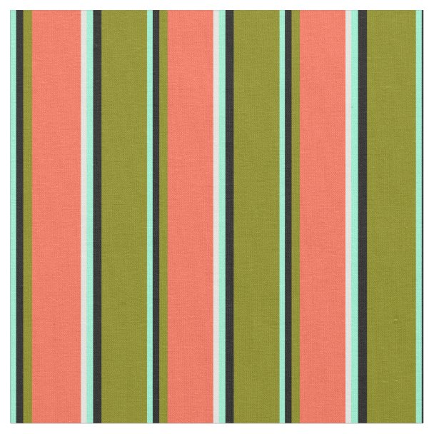 Red, Green And Black Striped Pattern Fabric 