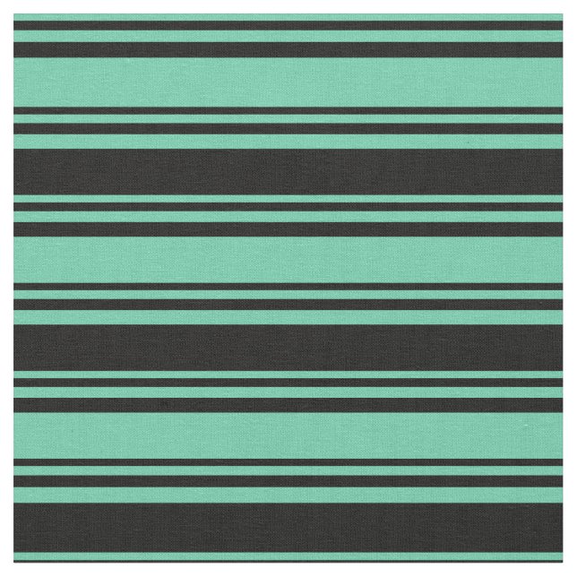 Aquamarine & Black Lined/Striped Pattern Fabric (Close Up)