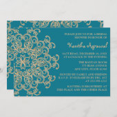 AQUAMARINE BLUE  and Gold Indian Bridal Shower Invitation (Front/Back)