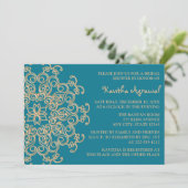 AQUAMARINE BLUE  and Gold Indian Bridal Shower Invitation (Standing Front)
