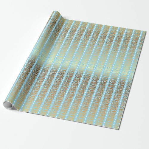 Aquamarine Blue and Gold Meander Stripes Wrapping Paper