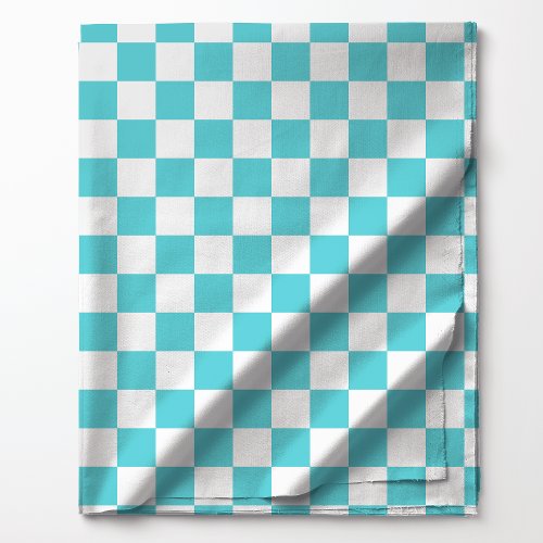 Aquamarine Blue and White Checkered Pattern Fabric