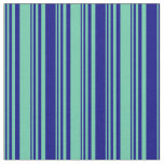 [ Thumbnail: Aquamarine & Blue Colored Lined/Striped Pattern Fabric ]