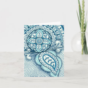 Aquamarine Blue Damask Indian Mandala Thank You Card