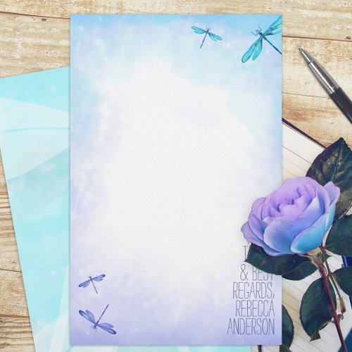 Aquamarine Blue Dragonflies Personal Stationary