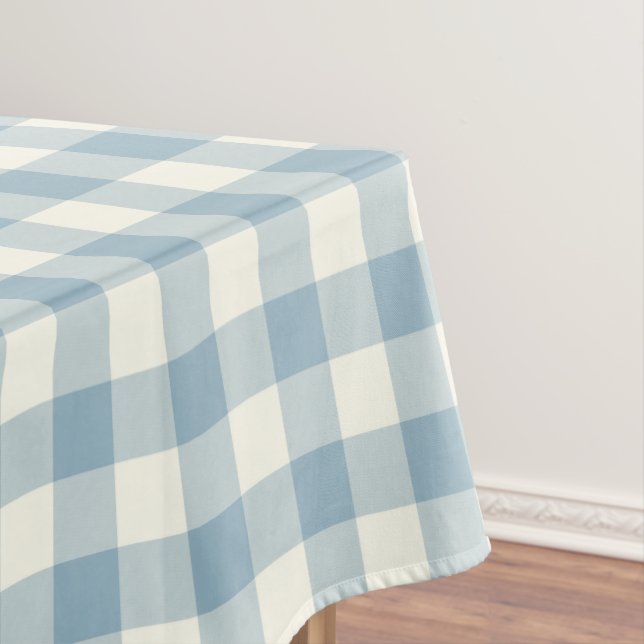 Aquamarine Blue Gingham Pattern Check Tablecloth (In Situ)