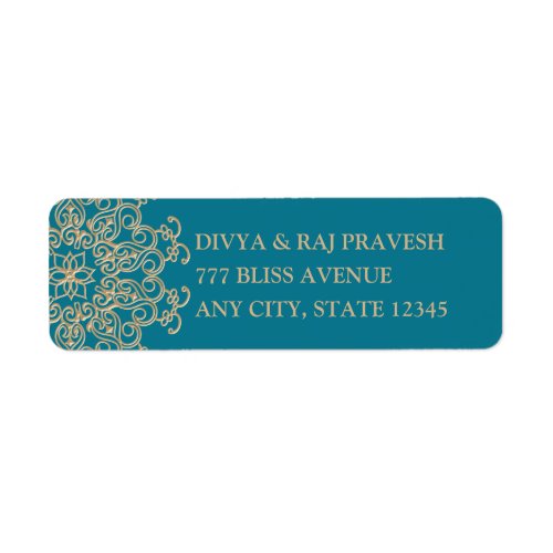 AQUAMARINE BLUE GOLD INDIAN INSPIRED RETURN LABEL