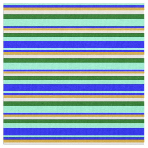Aquamarine, Blue, Goldenrod, White, and Dark Green Fabric