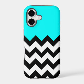 Aquamarine-Blue-On-Black-&-White-Zigzag-Pattern iPhone 17 Case