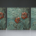 Aquamarine Blue Red Floral Organic Patterns Ceramic Tile<br><div class="desc">This beautiful ceramic tile features an aquamarine blue/green and red floral pattern from the Art Nouveau era. The Art Nouveau movement was known for its intricate designs and organic shapes inspired by nature. The stems symbolize purity and innocence, making it a perfect gift for someone special. This tile is ideal...</div>