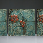 Aquamarine Blue Red Floral Organic Patterns Ceramic Tile<br><div class="desc">This beautiful ceramic tile features an aquamarine blue/green and red floral pattern from the Art Nouveau era. The Art Nouveau movement was known for its intricate designs and organic shapes inspired by nature. The stems symbolize purity and innocence, making it a perfect gift for someone special. This tile is ideal...</div>