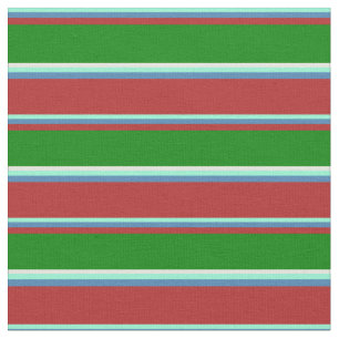 Aquamarine, Blue, Red, Green & Beige Colored Fabric