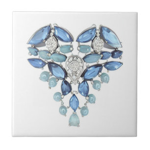 Aquamarine blue silver diamond heart love ceramic tile