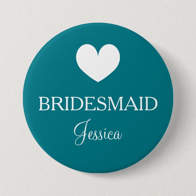 Aquamarine bridesmaid badges for wedding party pinback button (Front)