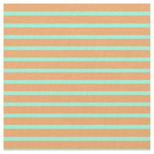 Aquamarine & Brown Colored Striped Pattern Fabric (Close Up)
