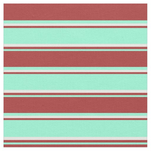 Aquamarine, Brown & Mint Cream Stripes Pattern Fabric