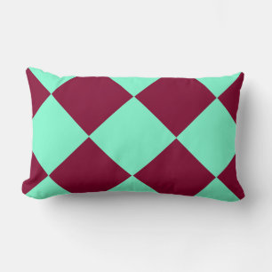 Aquamarine Burgundy Checker Diamond Pattern Lumbar Pillow