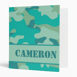 Aquamarine Camo (Camouflage) Personalized 3 Ring Binder