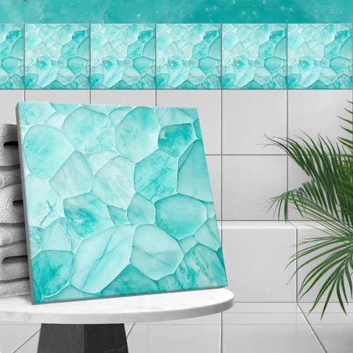 Aquamarine _ cells abstract ceramic tile