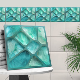 Aquamarine - cells collage ceramic tile