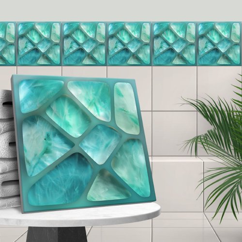 Aquamarine _ cells collage ceramic tile