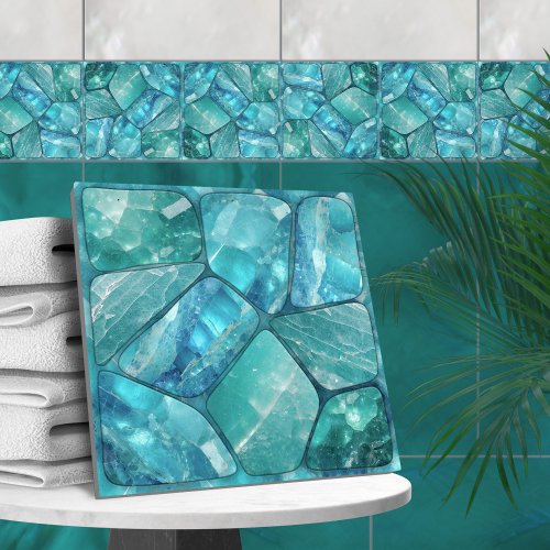 Aquamarine _ cells collage ceramic tile