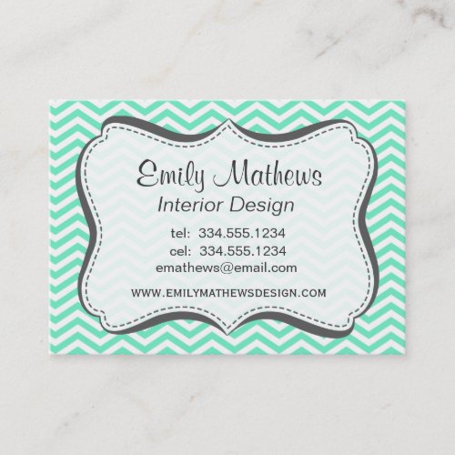 Aquamarine Chevron; zig zag Business Cards