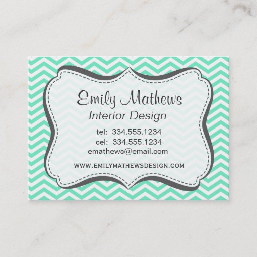 Customizable Aquamarine Chevron; zig zag Business Cards