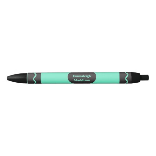 Aquamarine Color Crayon Wrap Monogram Black Ink Pen