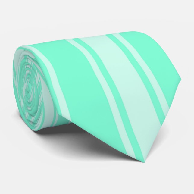 Aquamarine Color Stripe Funky Pattern Neck Tie (Rolled)