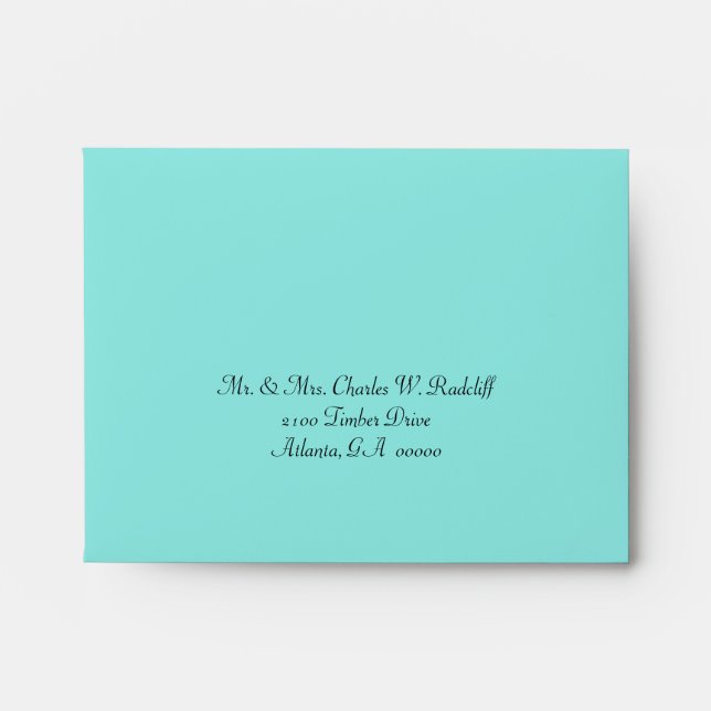 Aquamarine & Coral Wedding RSVP Envelope (Front)