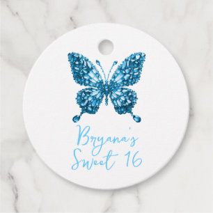 Aquamarine Crystal Blue Butterfly March Birthstone Favor Tags