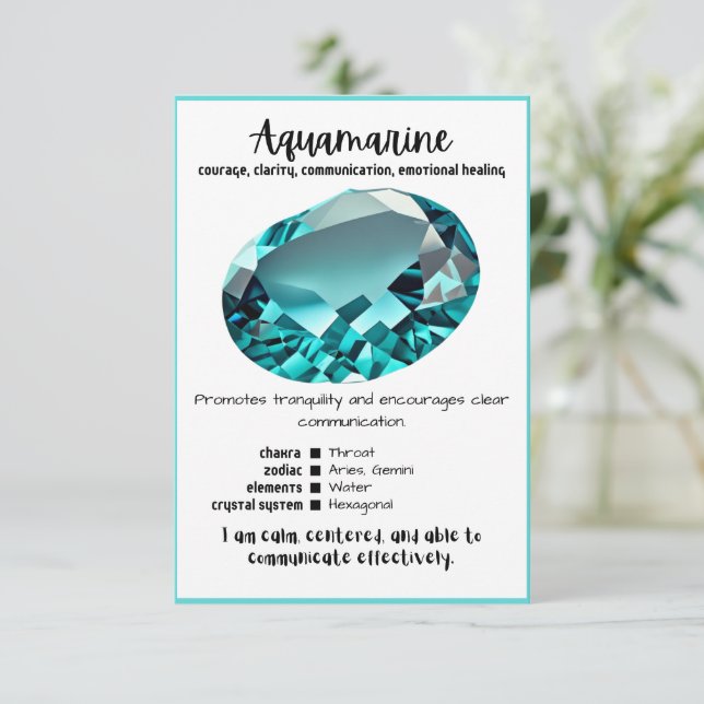 Aquamarine Crystal Meaning Card (Standing Front)