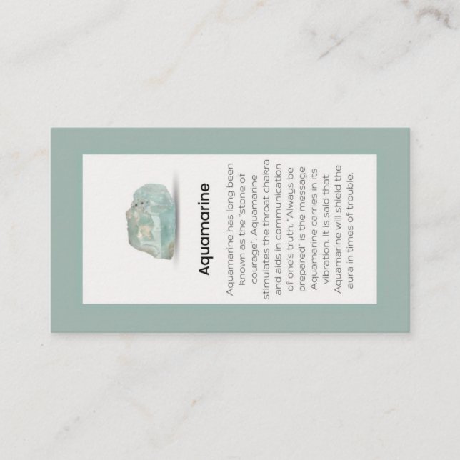 Aquamarine Crystal Meaning Jewelry Display  Business Card (Front)