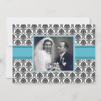 Aquamarine Damask Anniversary Party Invitation