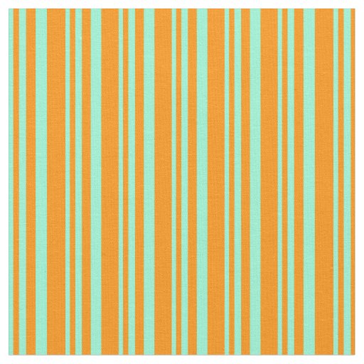 Aquamarine & Dark Orange Lines/Stripes Pattern Fabric