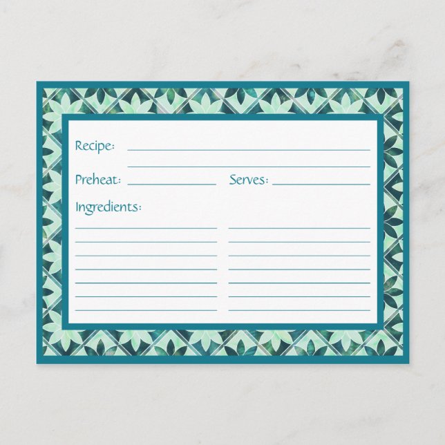 Aquamarine Decorative Floral Tiles Recipe Card (Front)