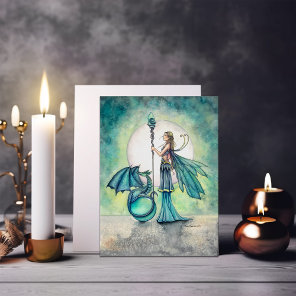 Aquamarine Dragon and Fairy Fantasy Art