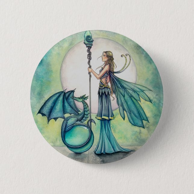 Aquamarine Dragon Fairy Fantasy Art Button (Front)