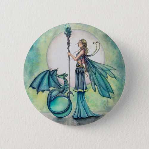 Aquamarine Dragon Fairy Fantasy Art Button