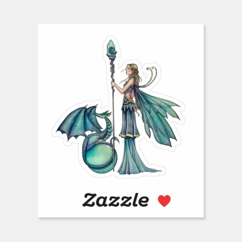Aquamarine Dragon Fairy Fantasy Art Molly Harrison Sticker