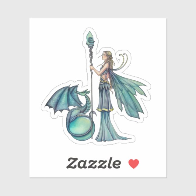 Aquamarine Dragon Fairy Fantasy Art Molly Harrison Sticker (Sheet)