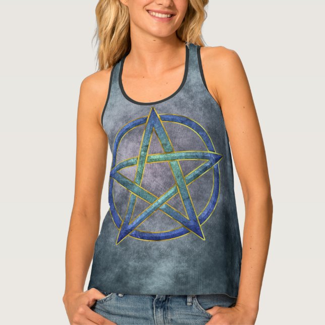Aquamarine Enchantment: A Gem Pentagram Tank Top (Front)