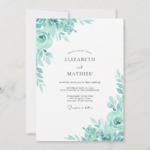 Aquamarine Eucalyptus Leaves Wedding Invitation