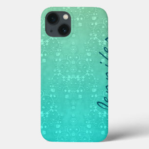 Aquamarine Fancy Damask Turquoise Personalized Art iPhone 13 Case