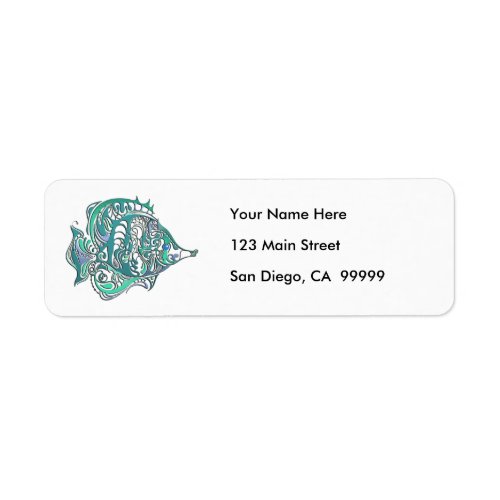 Aquamarine Fantasy Swirly Fish Label