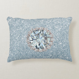 Aquamarine Faux Glitter &amp; Jewel Decorative Pillow