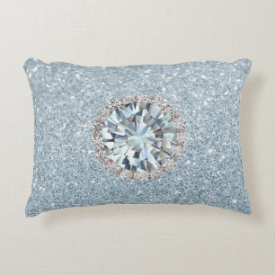 Aquamarine Faux Glitter & Jewel Decorative Pillow