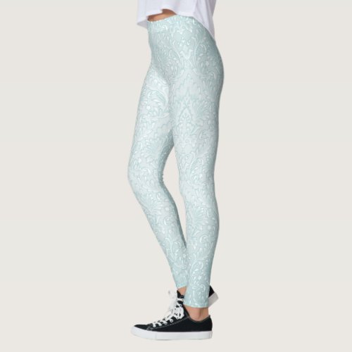 Aquamarine Floral Damask Leggings